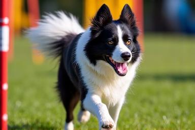 A border collie navigating an obstacle course off-leash.